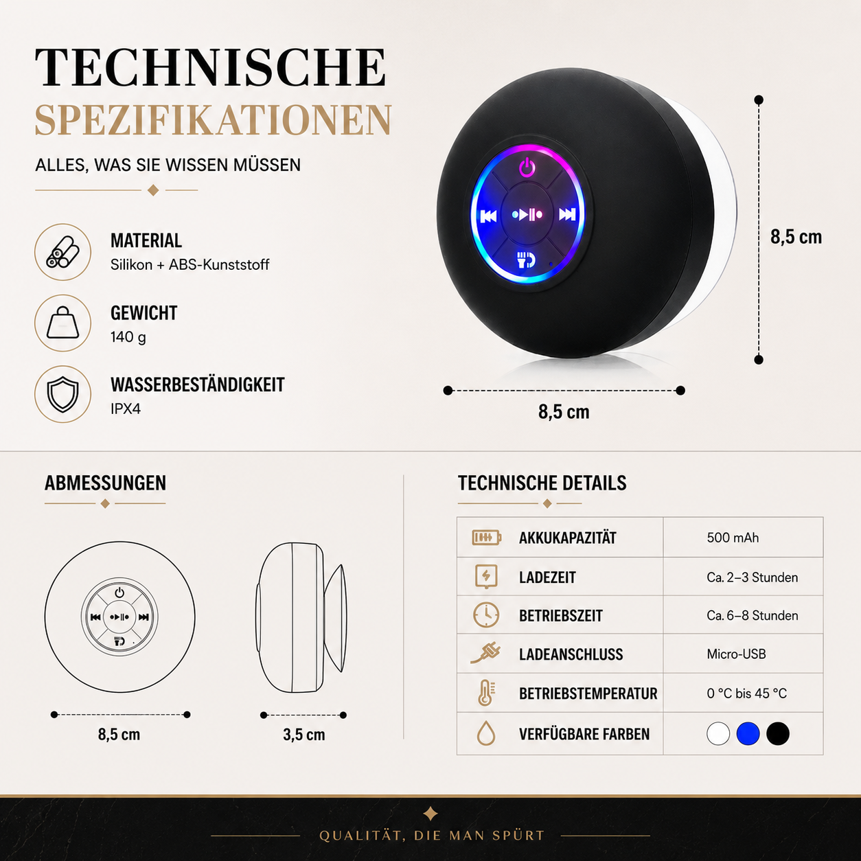 Tragbarer Mini Bluetooth Lautsprecher IPX4 – Perfekt für Dusche & Reisen