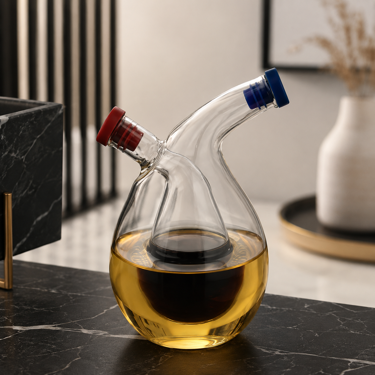 2-in-1 Öl & Essig Spender aus Glas mit Doppelkammer