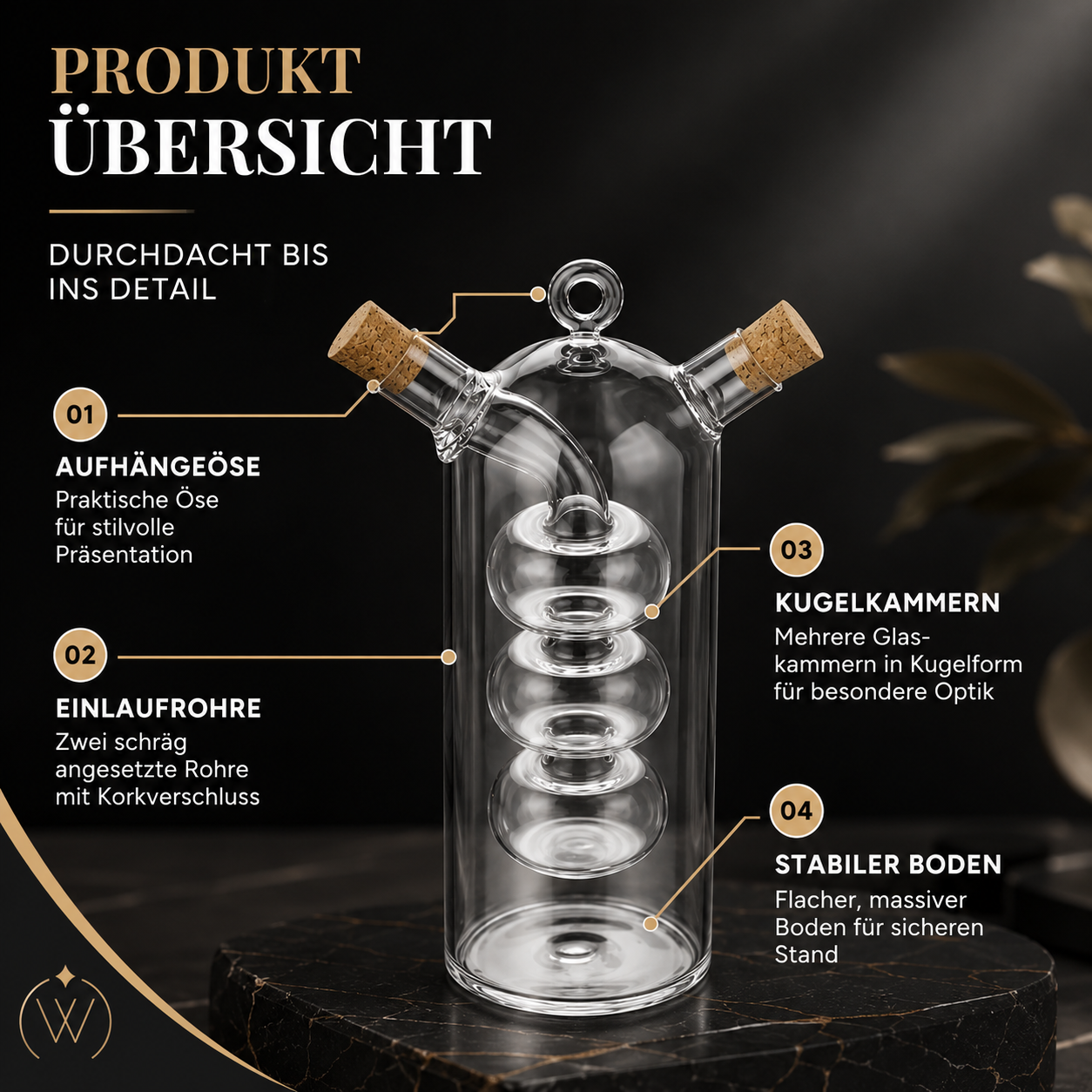 2-in-1 Öl & Essig Spender aus Glas mit Doppelkammer