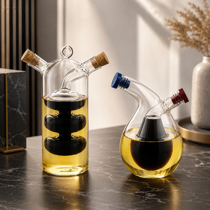 2-in-1 Öl & Essig Spender aus Glas mit Doppelkammer