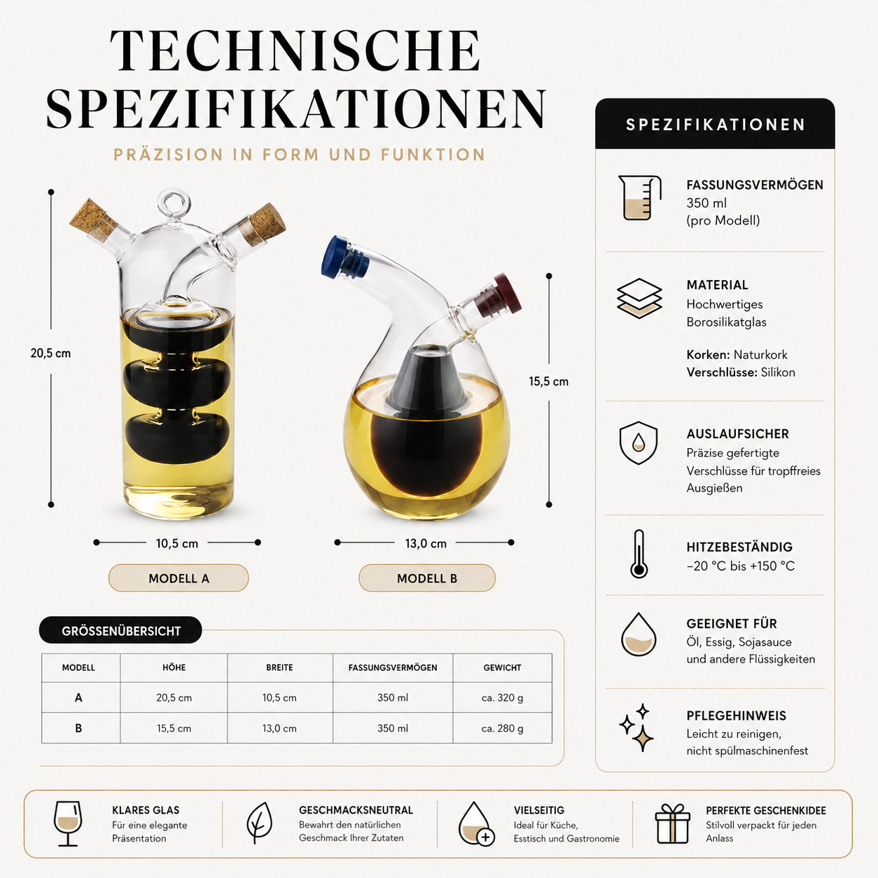 2-in-1 Öl & Essig Spender aus Glas mit Doppelkammer