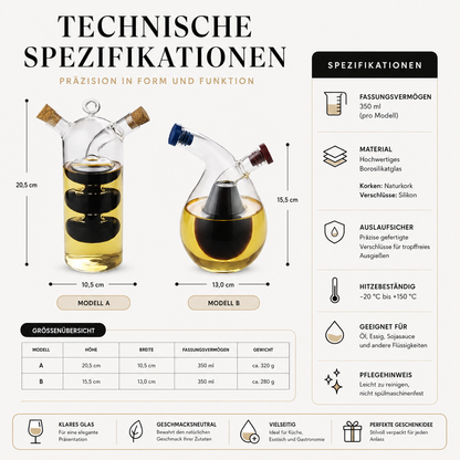 2-in-1 Öl & Essig Spender aus Glas mit Doppelkammer