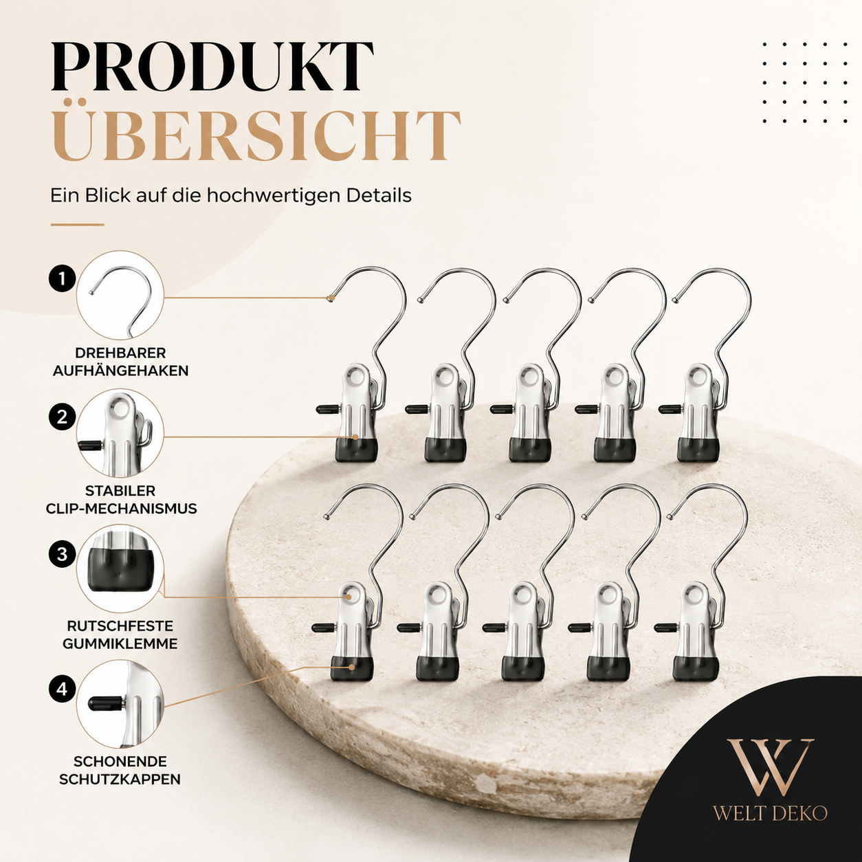 Premium Edelstahl Wäscheklammern Satz mit Haken – Stark & Flexibel