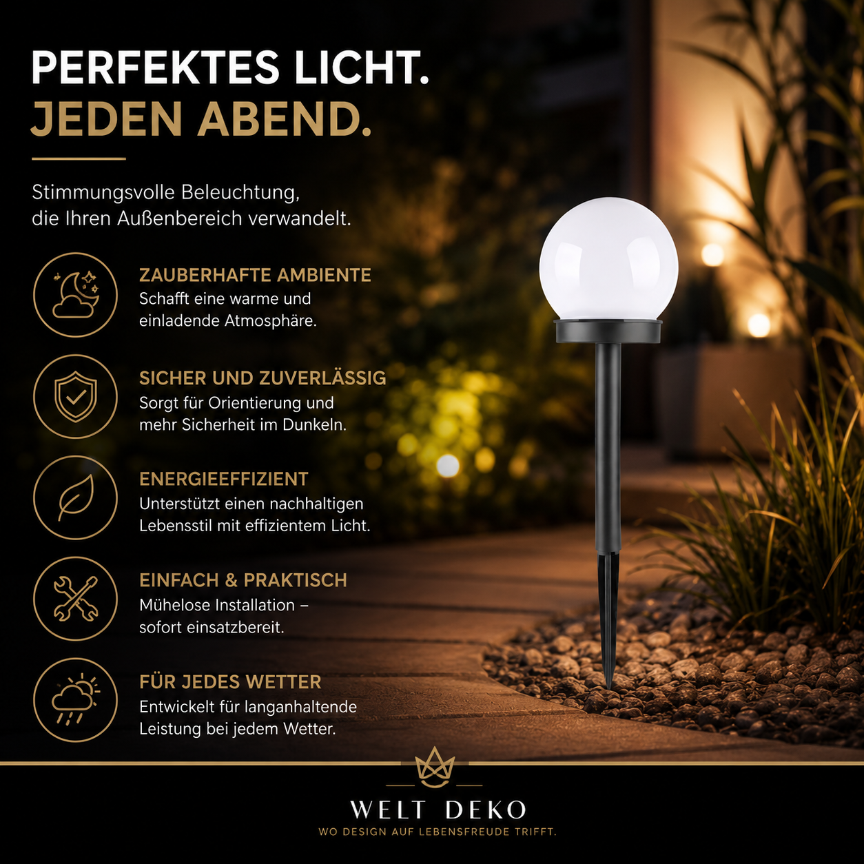 Solar Kugelleuchte für Garten – Stilvolle LED Außenbeleuchtung
