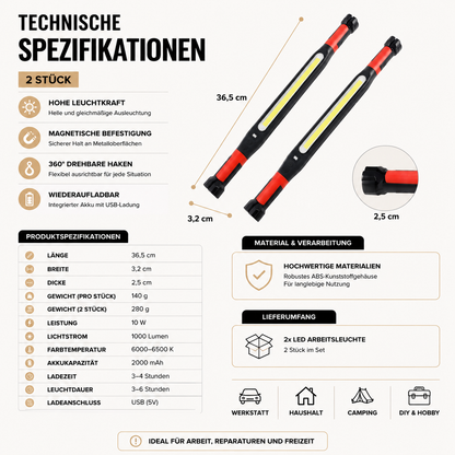 Rechargeable LED Arbeiten Licht mit Magnet & 360° Haken