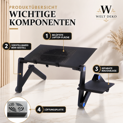Ergonomischer Laptop Tisch mit Kühlung & Mausablage