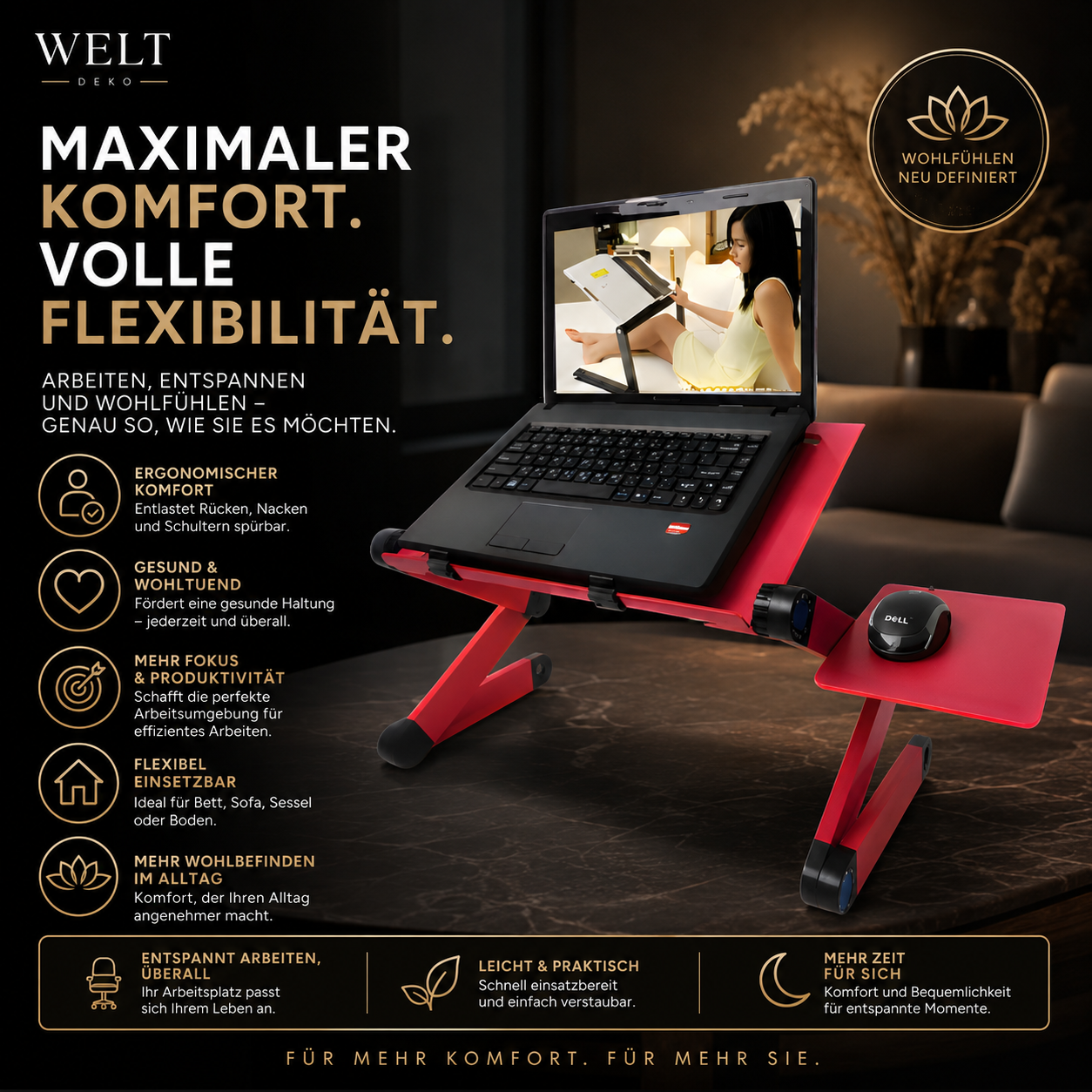 Ergonomischer Laptop Tisch mit Kühlung & Mausablage