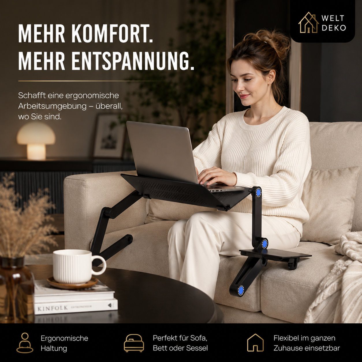 Ergonomischer Laptop Tisch mit Kühlung & Mausablage