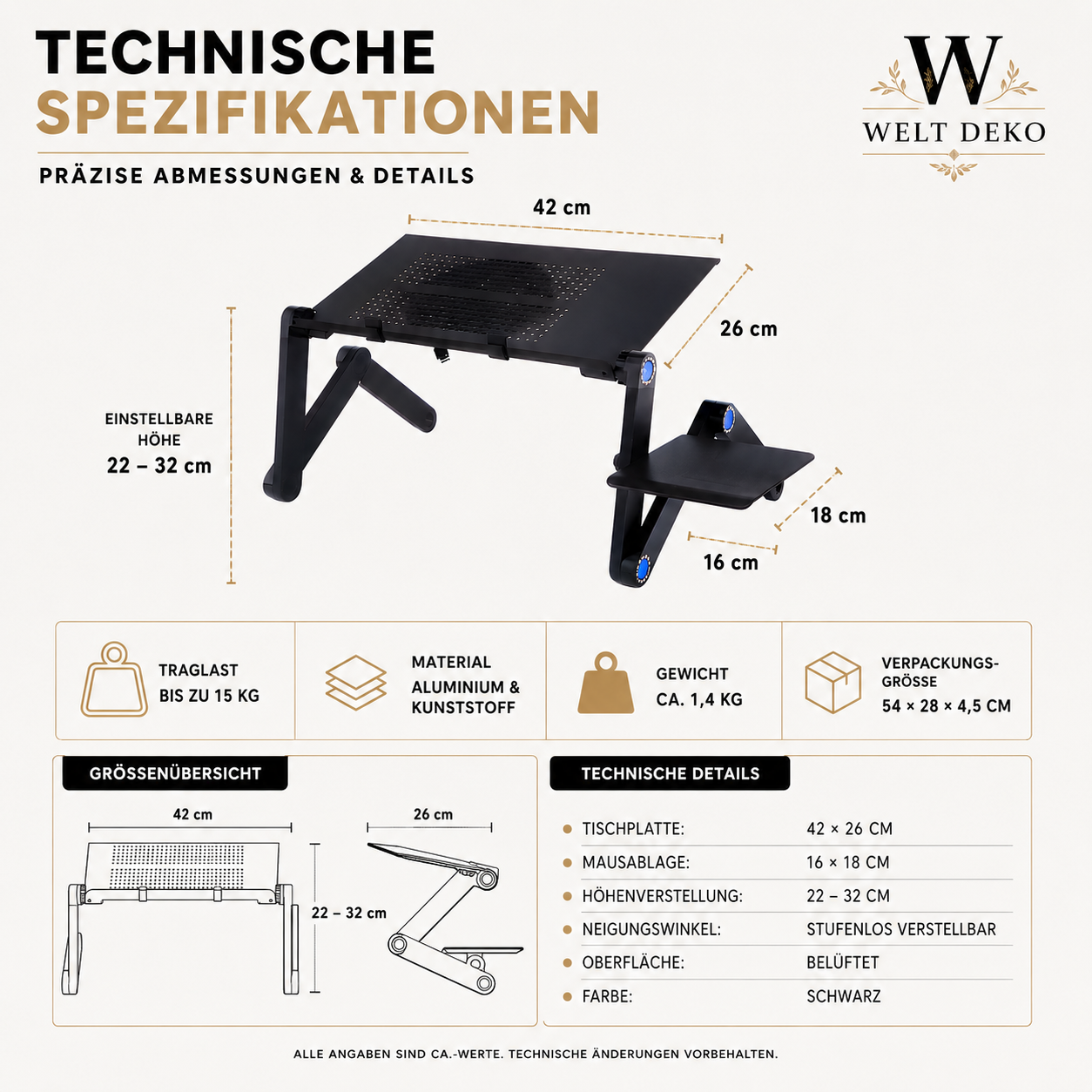 Ergonomischer Laptop Tisch mit Kühlung & Mausablage