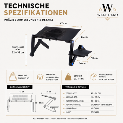 Ergonomischer Laptop Tisch mit Kühlung & Mausablage