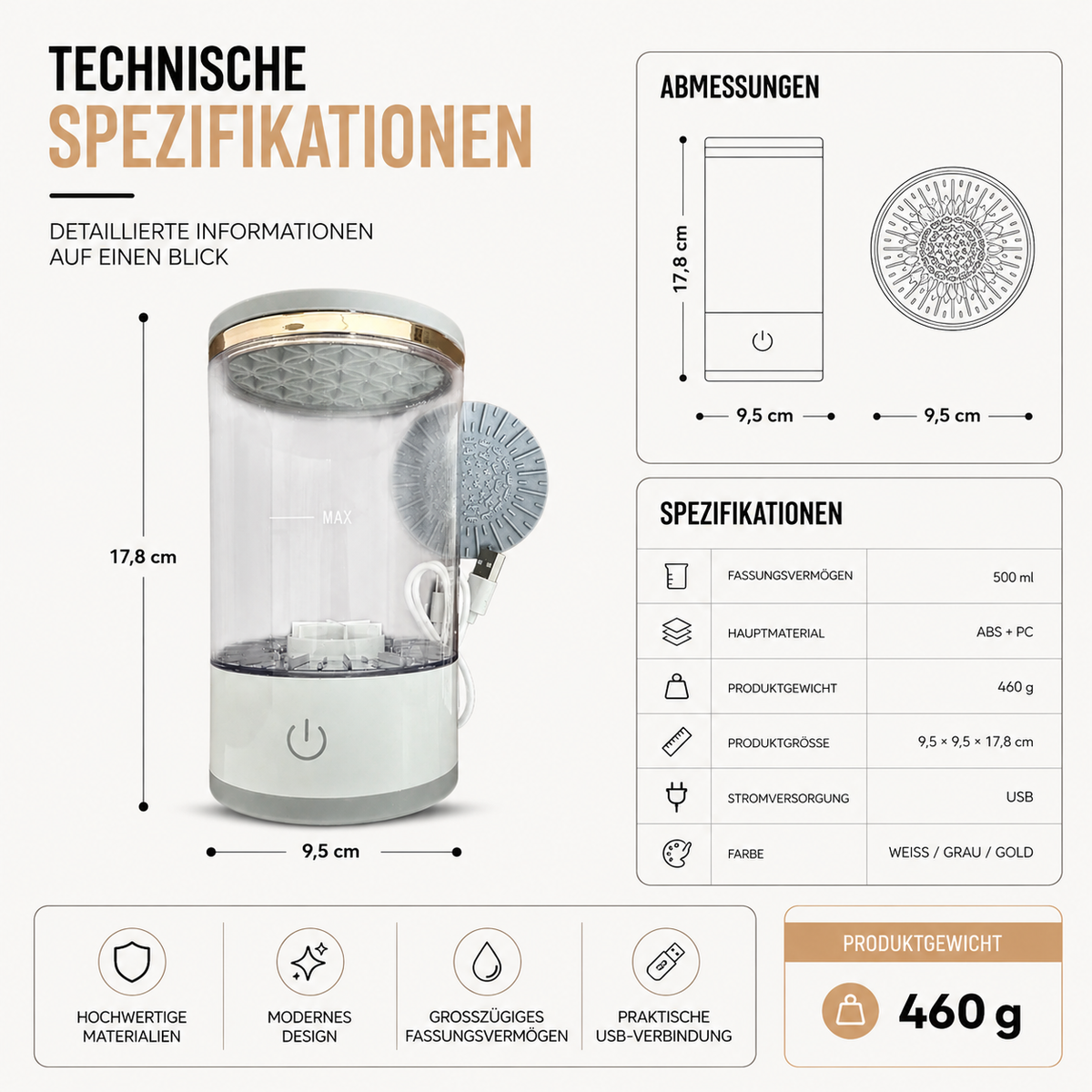 Elektrischer Make-up Pinselreiniger mit Rotation & USB