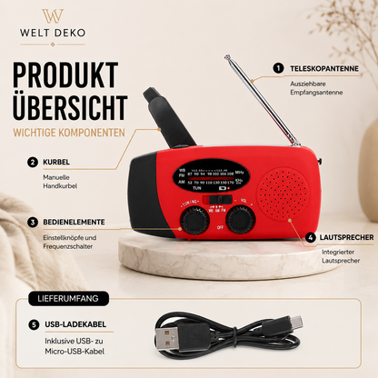 Solar Kurbelradio mit LED Licht & USB Ladefunktion