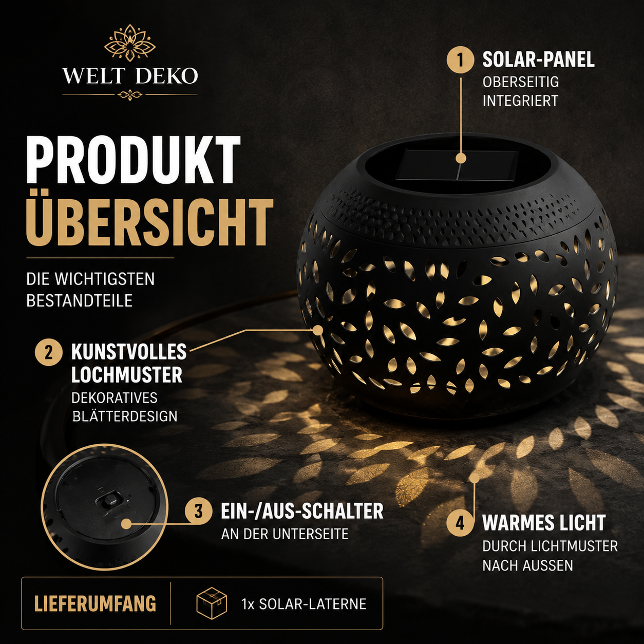 Solar LED Tischlampe Im Freien– Warmes Licht & stilvolle Deko