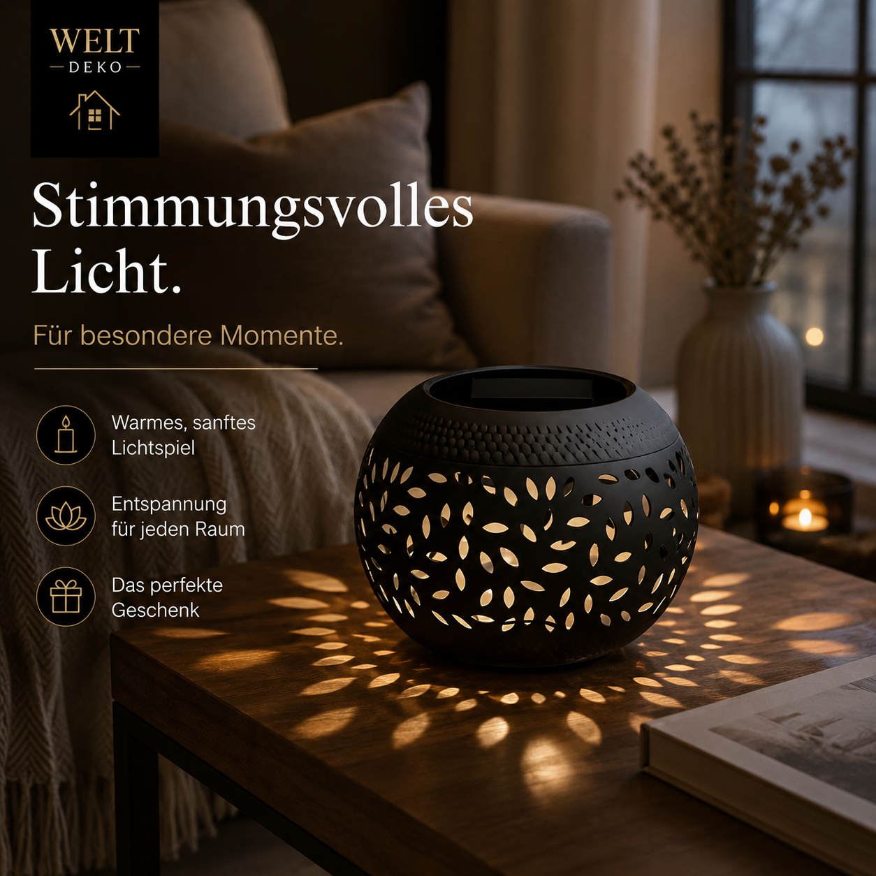 Solar LED Tischlampe Im Freien– Warmes Licht & stilvolle Deko