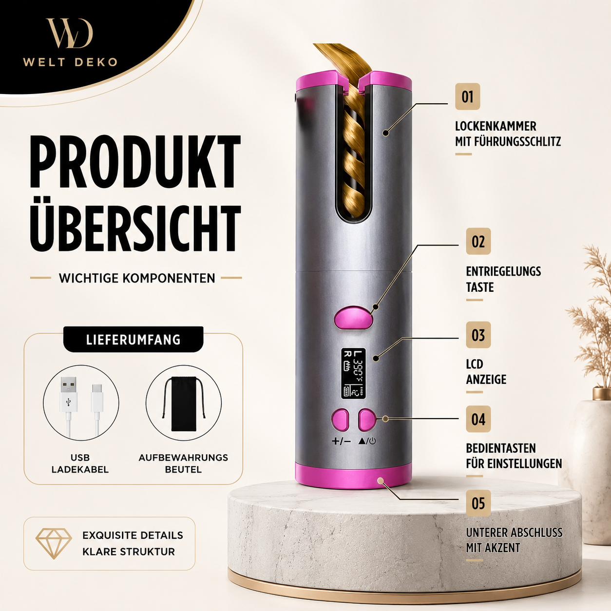 Kabelloser Automatischer Lockenstab mit Rotation