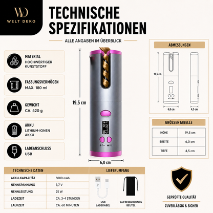 Kabelloser Automatischer Lockenstab mit Rotation