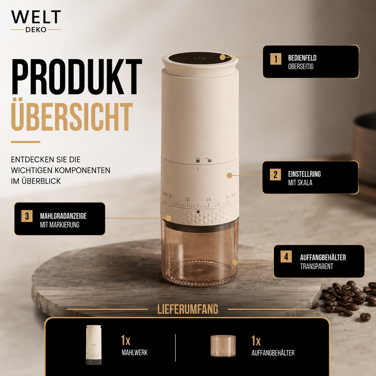 Elektrische Kaffeemühle mit USB – Frischer Kaffee überall