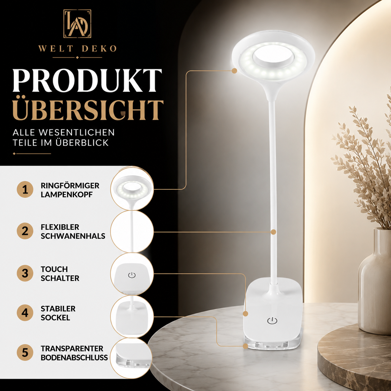 Flexible LED-Klemmleuchte – Dimmbar per Touch & Wiederaufladbar