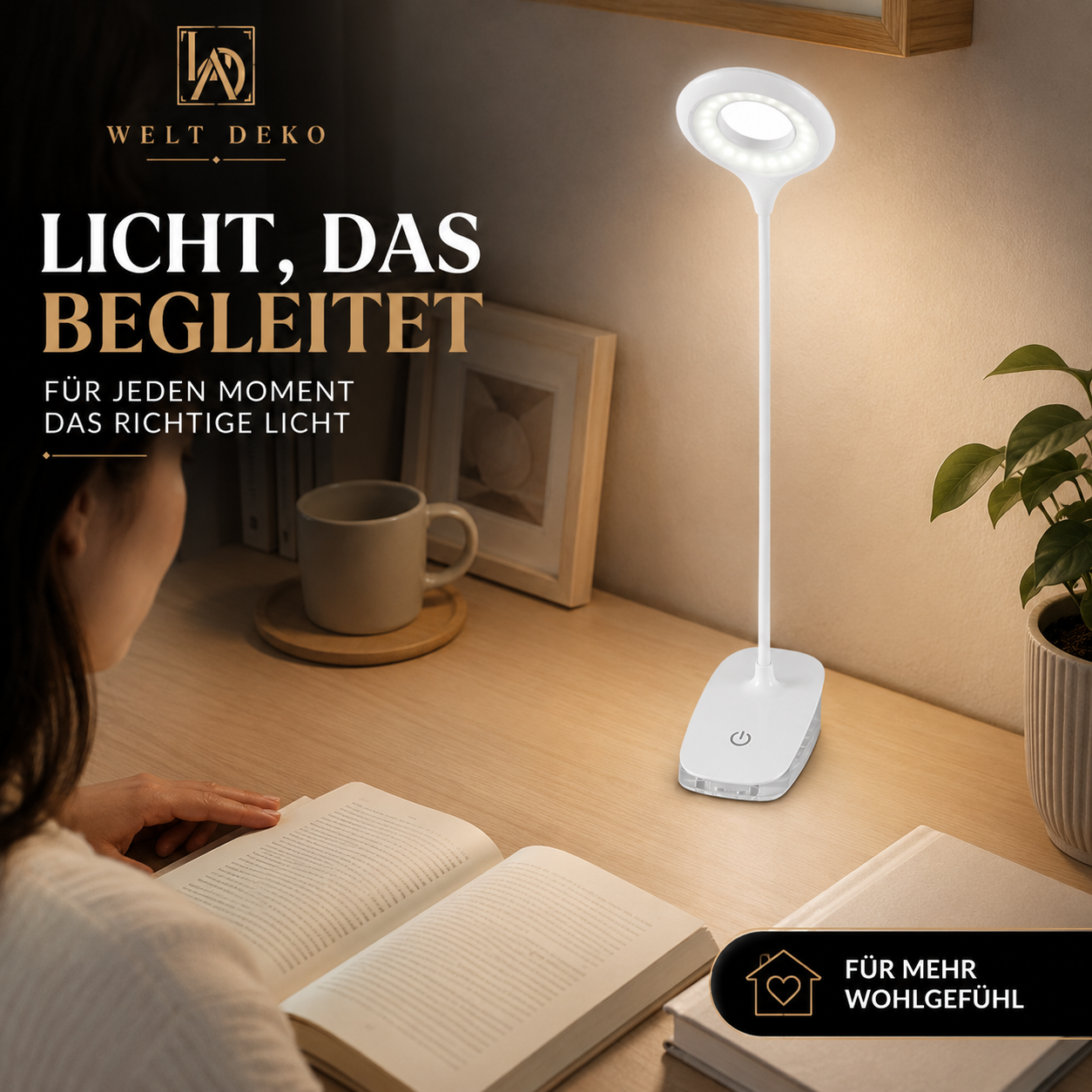 Flexible LED-Klemmleuchte – Dimmbar per Touch & Wiederaufladbar