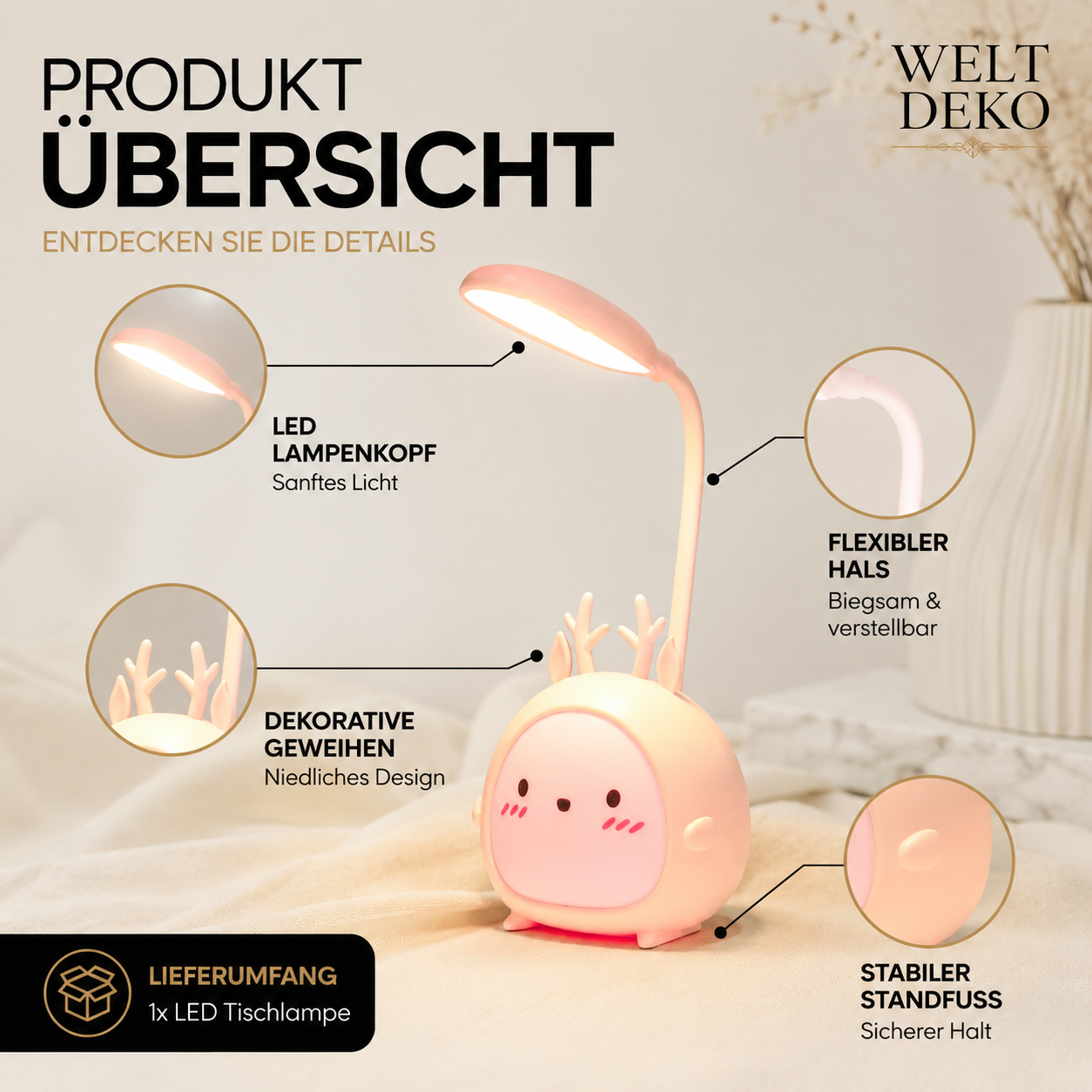 Cartoon LED Tischlampe – Wiederaufladbar & Flexibel