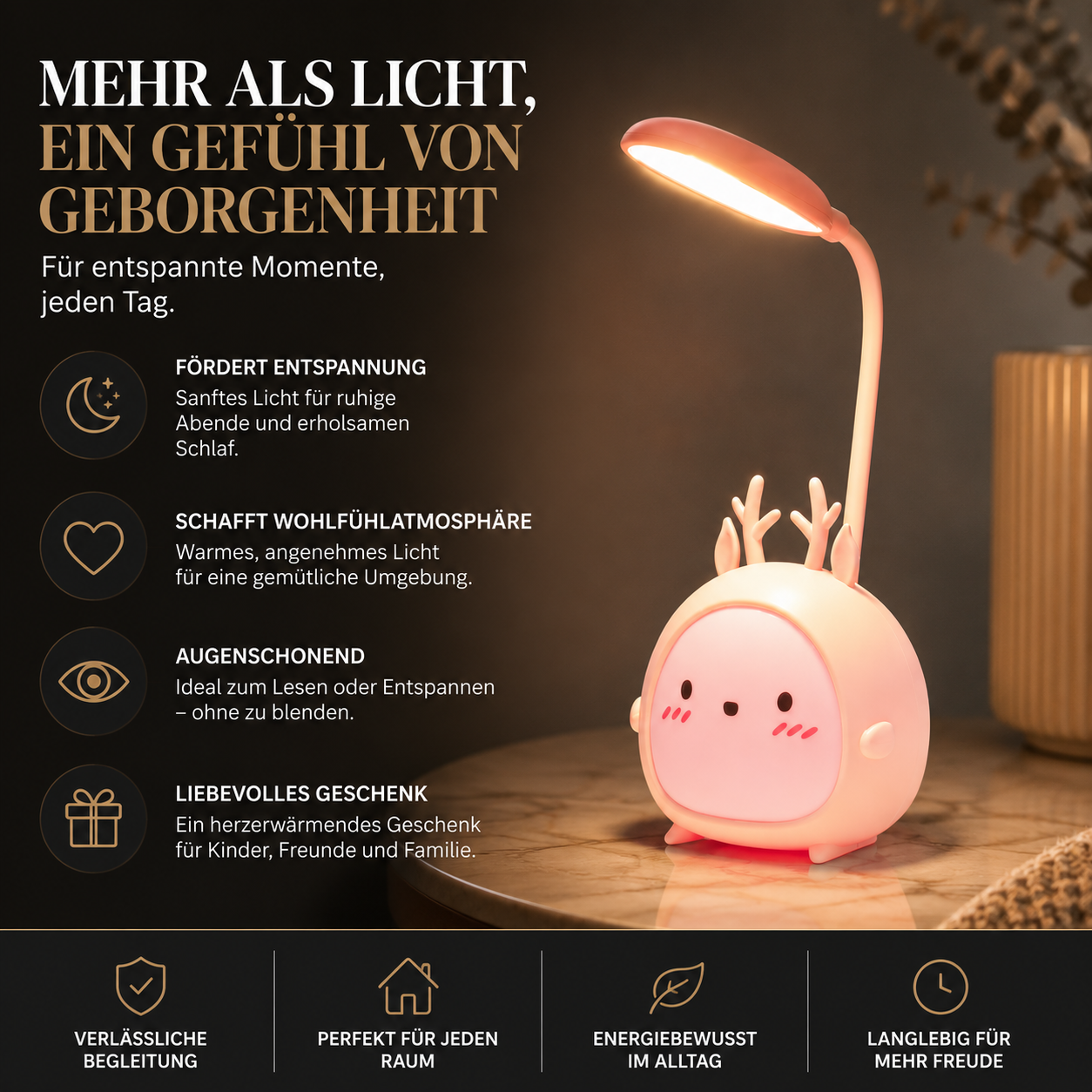 Cartoon LED Tischlampe – Wiederaufladbar & Flexibel