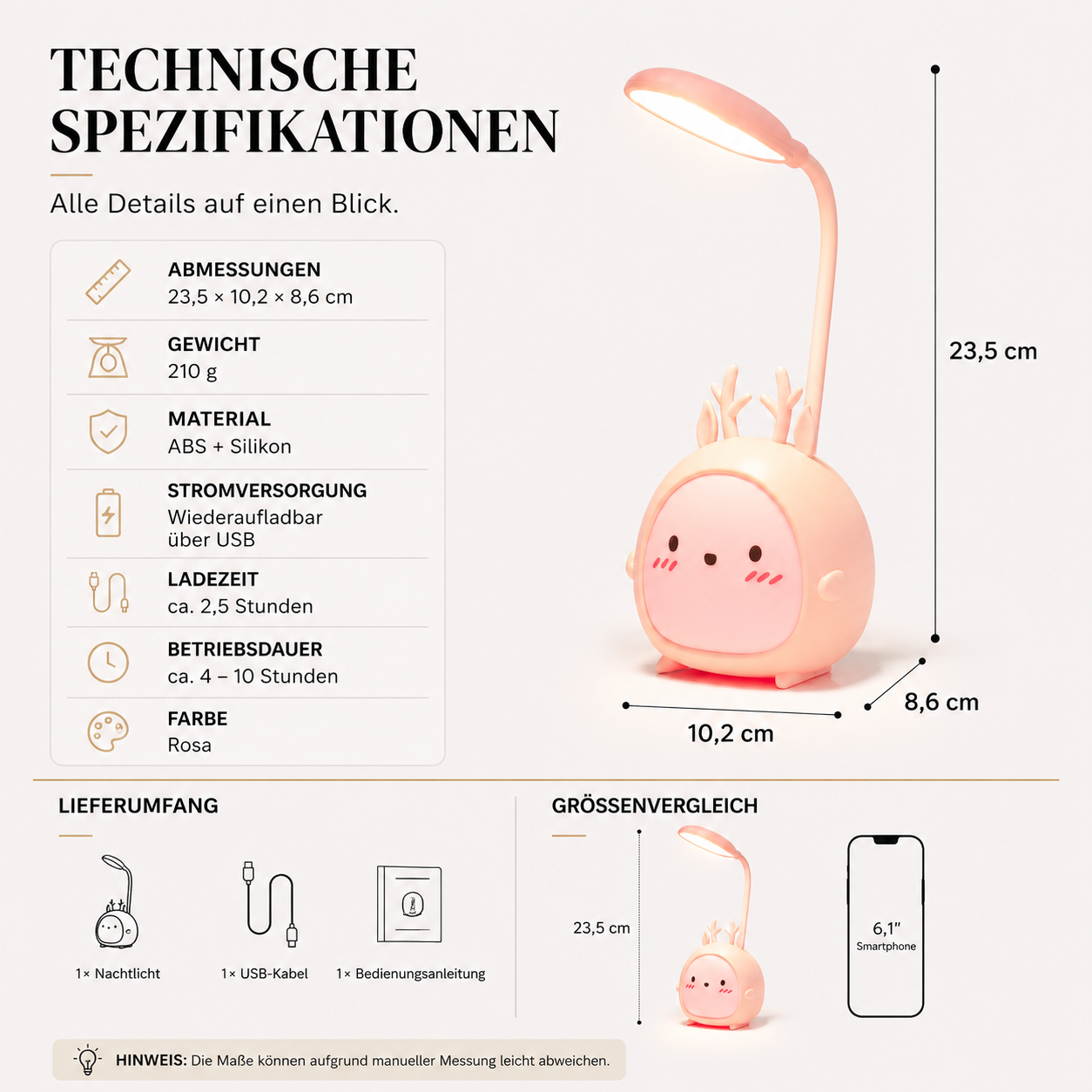 Cartoon LED Tischlampe – Wiederaufladbar & Flexibel