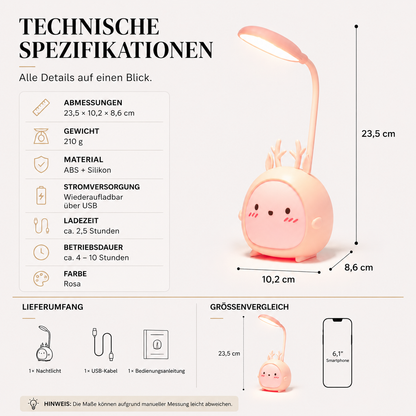 Cartoon LED Tischlampe – Wiederaufladbar & Flexibel