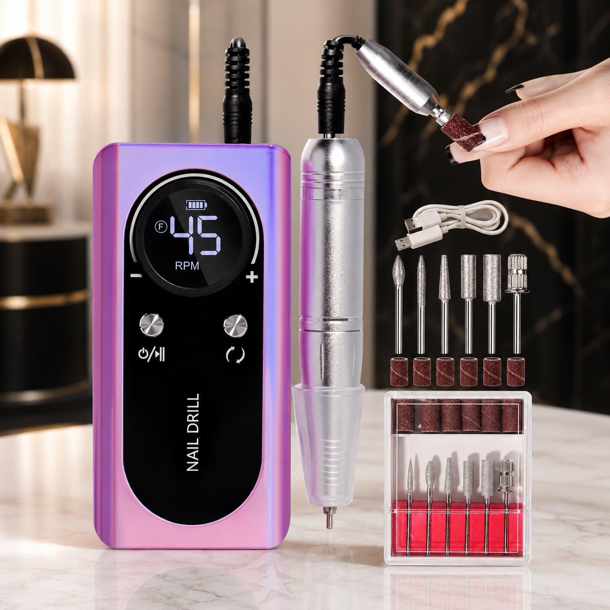 Profi Nagelfräse mit LCD-Anzeige – Leise & Leistungsstark