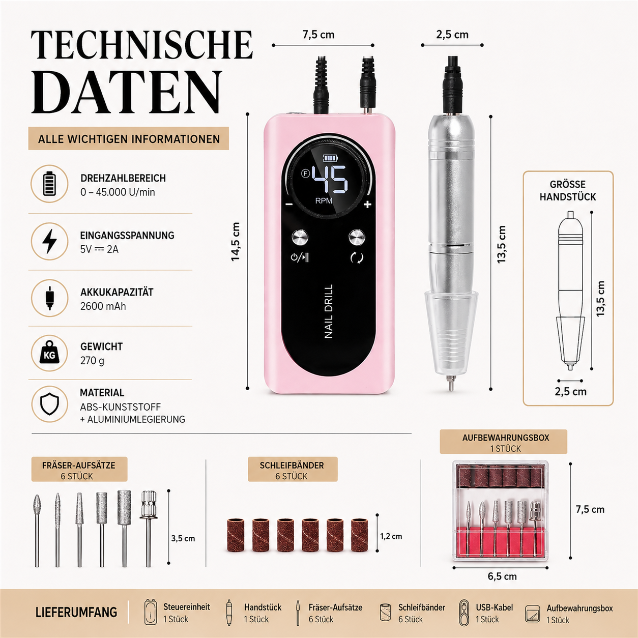 Profi Nagelfräse mit LCD-Anzeige – Leise & Leistungsstark