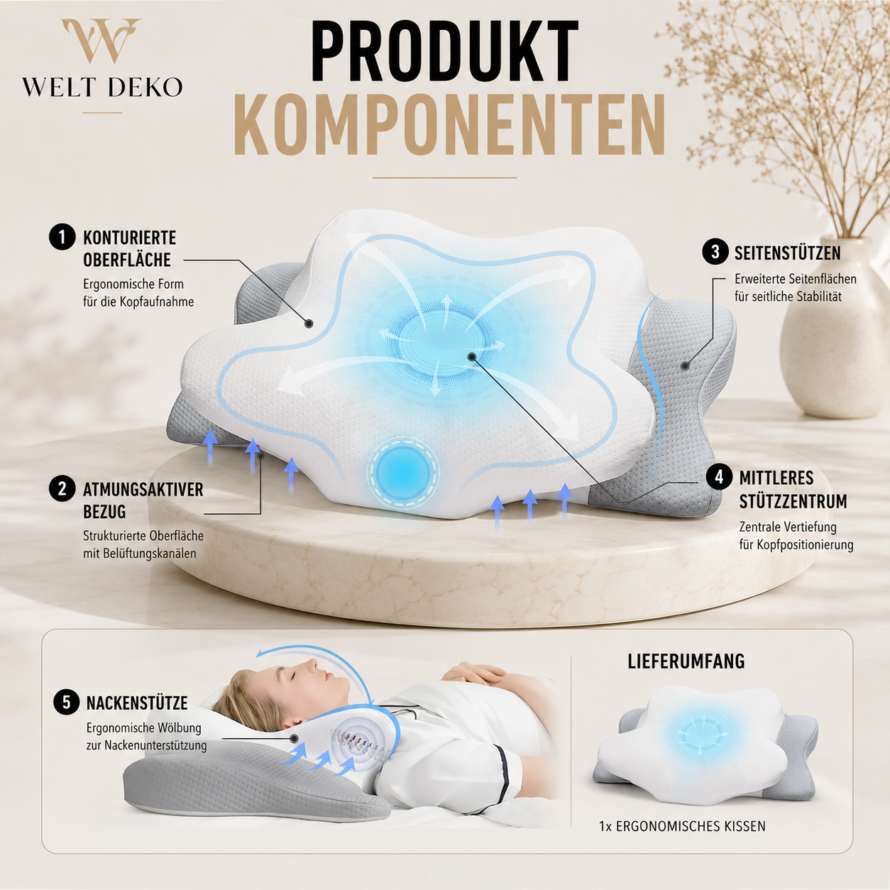 Ergonomisches Memory-Foam-Kissen für optimalen Schlafkomfort