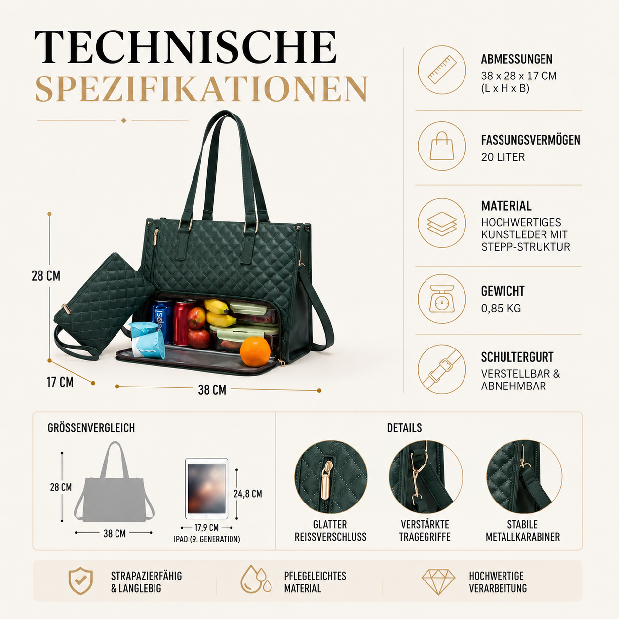 2-in-1 Lunch Tasche mit Laptopfach – Stilvoll & Praktisch
