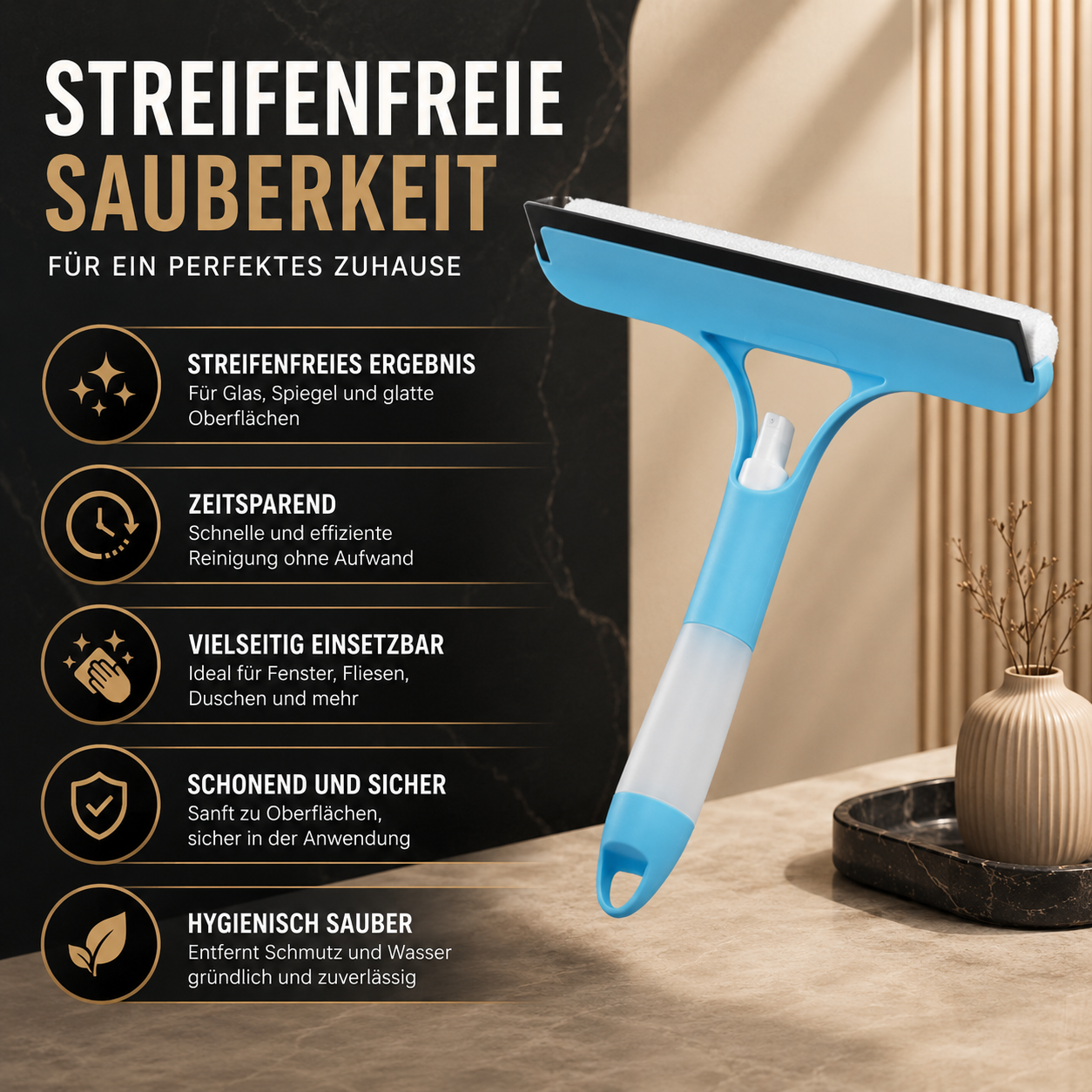 Multifunktionaler Fensterwischer mit Sprühfunktion
