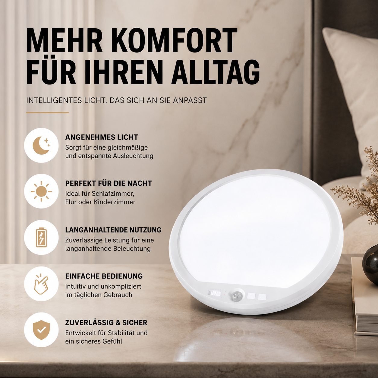 Kabellose LED-Deckenleuchte mit Bewegungsmelder und Fernbedienung