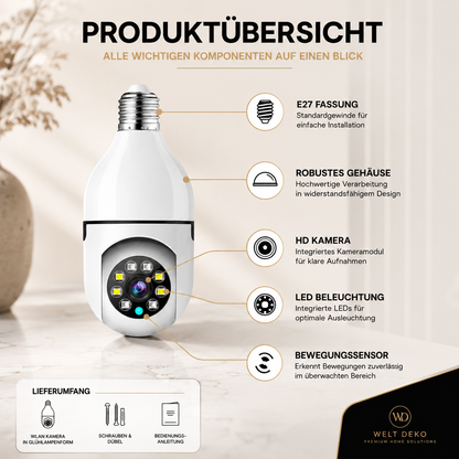 4MP WiFi Bulb Kamera mit Nachtsicht & Bewegungsmelder
