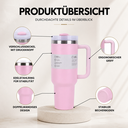 40oz Edelstahl Thermobecher mit Strohhalm & Griff