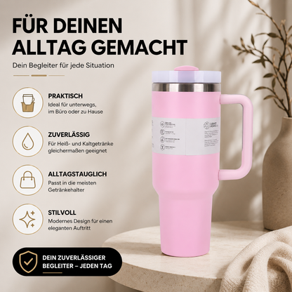 40oz Edelstahl Thermobecher mit Strohhalm & Griff
