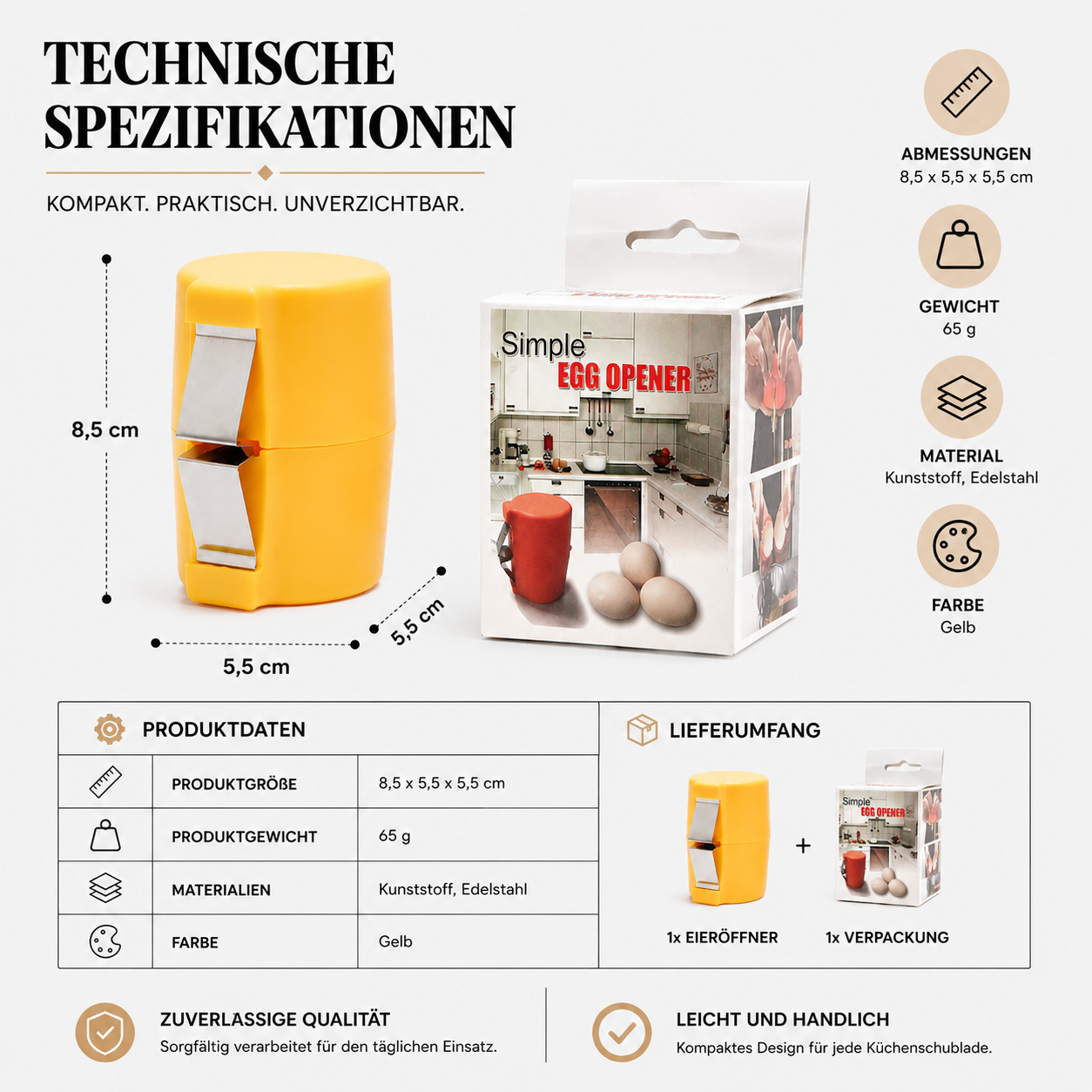 Kompakter Eieröffner für einfaches Eier-Aufschlagen