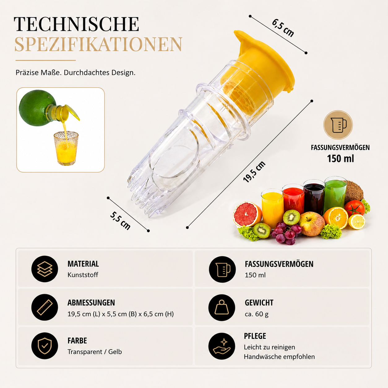 Portable Zitronenpresse mit Filter für frischen Saft