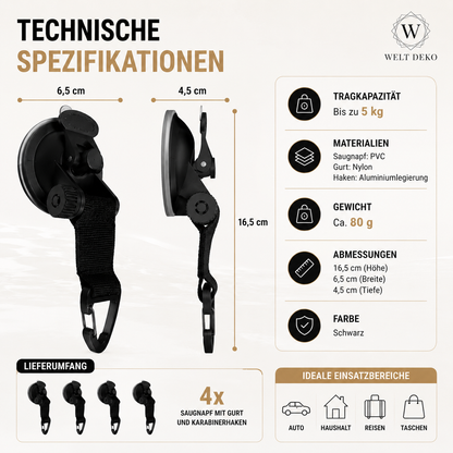 4er Satz Auto Saugnapf-Haken für Camping & Markisen