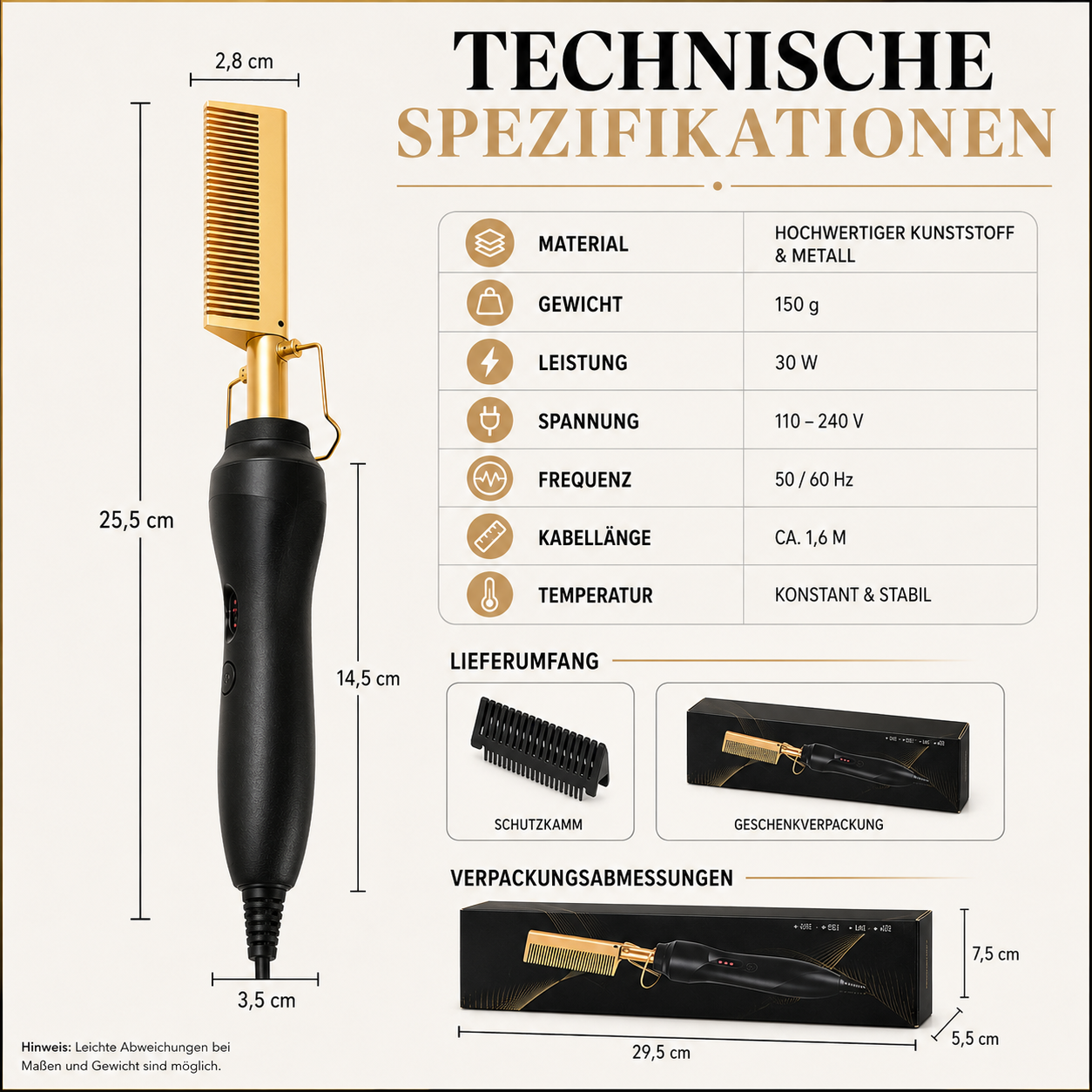Elektrischer Keramik-Heißkamm zur Haarglättung