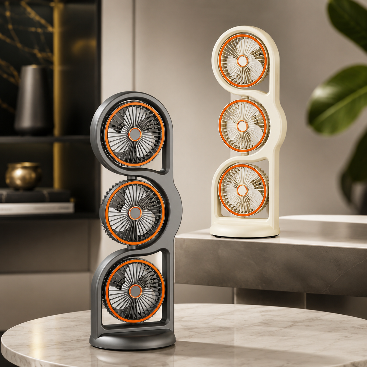 Tragbarer USB Ventilator mit 3 Köpfen & 5 Stufen Kühlung