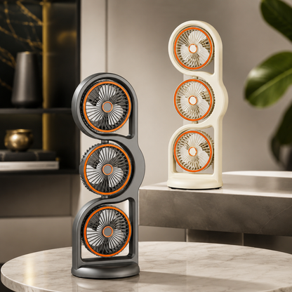 Tragbarer USB Ventilator mit 3 Köpfen & 5 Stufen Kühlung