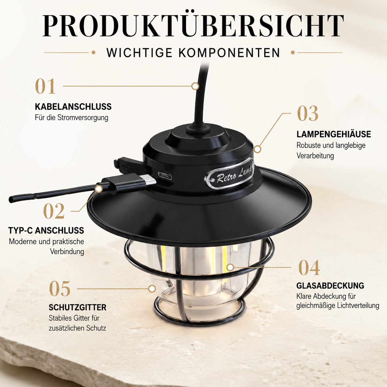 Retro LED Campinglampe – dimmbar & wiederaufladbar