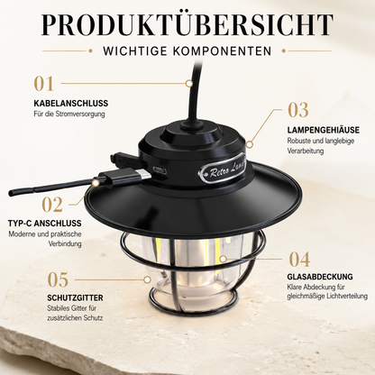 Retro LED Campinglampe – dimmbar & wiederaufladbar
