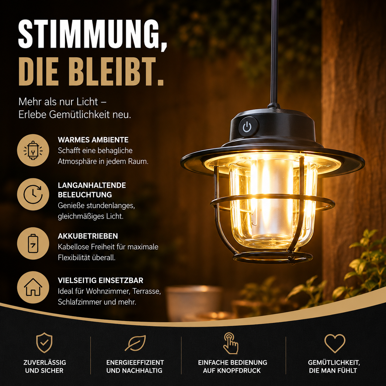 Retro LED Campinglampe – dimmbar & wiederaufladbar