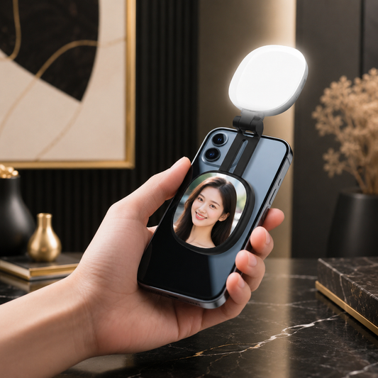 2-in-1 Selfie-Spiegel mit LED-Licht – Magnetisch & Verstellbar