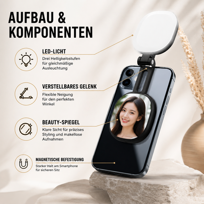 2-in-1 Selfie-Spiegel mit LED-Licht – Magnetisch & Verstellbar