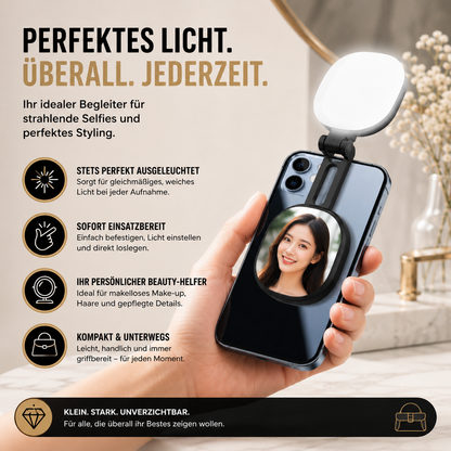 2-in-1 Selfie-Spiegel mit LED-Licht – Magnetisch & Verstellbar
