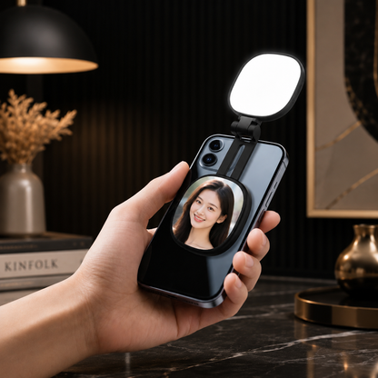 2-in-1 Selfie-Spiegel mit LED-Licht – Magnetisch & Verstellbar