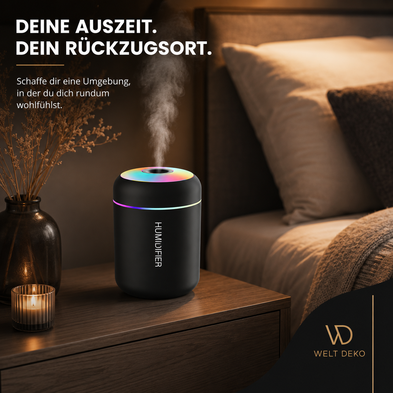 Kompakter USB-Luftbefeuchter mit LED-Beleuchtung – Für Zuhause & Auto